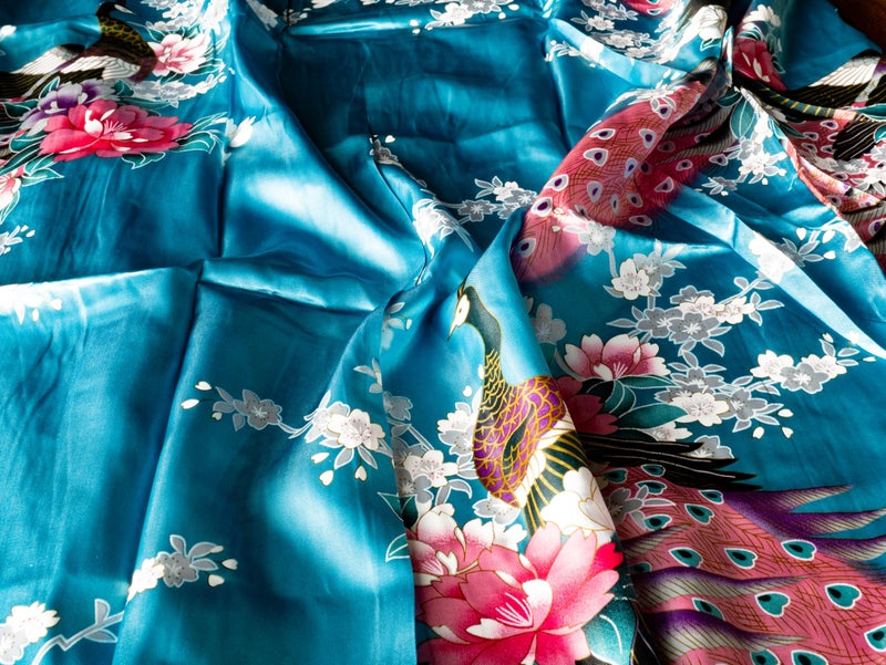 CCcollections Kimono robe long 16 colors PREMIUM Peacock bridesmaid bridal shower womens gift (Blue Turquoise) - Image 3